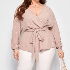 dolman sleeve, belted blouse with pearls